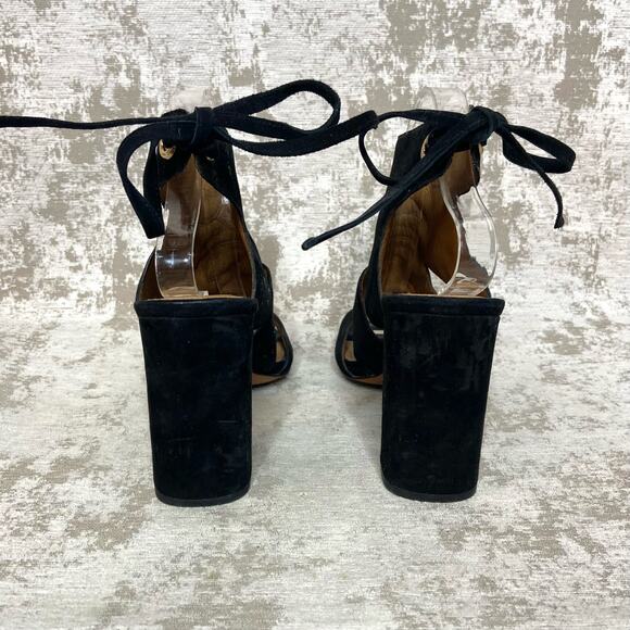 Coach Minetta Suede Tie Back Block Heeled Sandals in Black - Picture 3 of 8